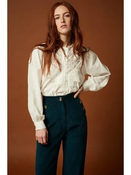 Jolie Jolie Petite Mendigote Elena Top White Buttondown Embroidered XS NWT