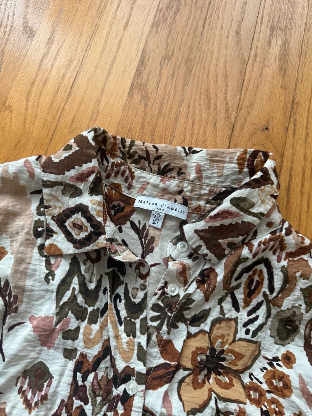 Maison d’Amélie Paris Floral Boho Pattern Long Sleeve Button-Down Blouse Size L
