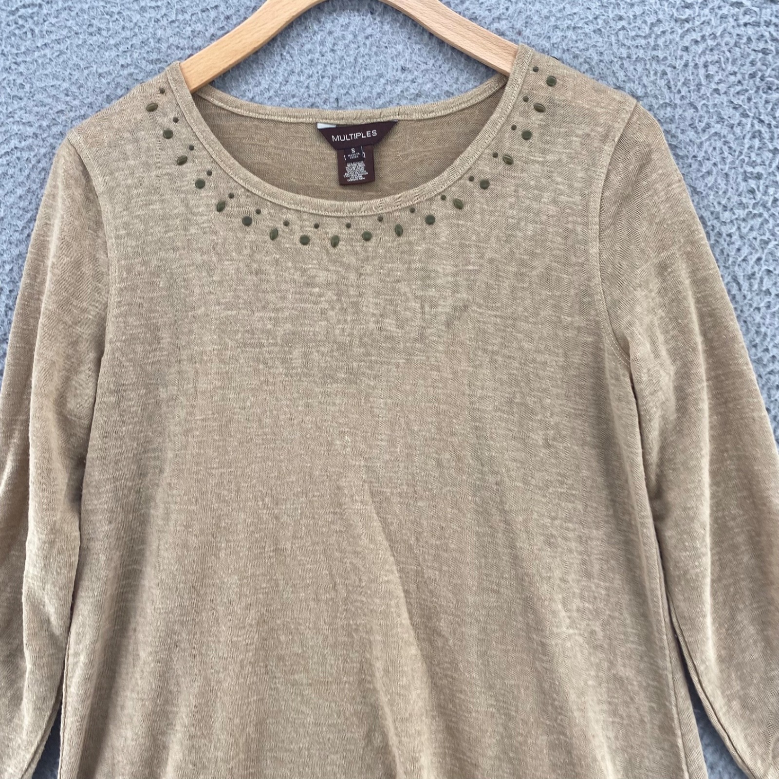 Multiples Top Women Small Beige Linen Blend Knit Studded Tunic Layered Lace Tank