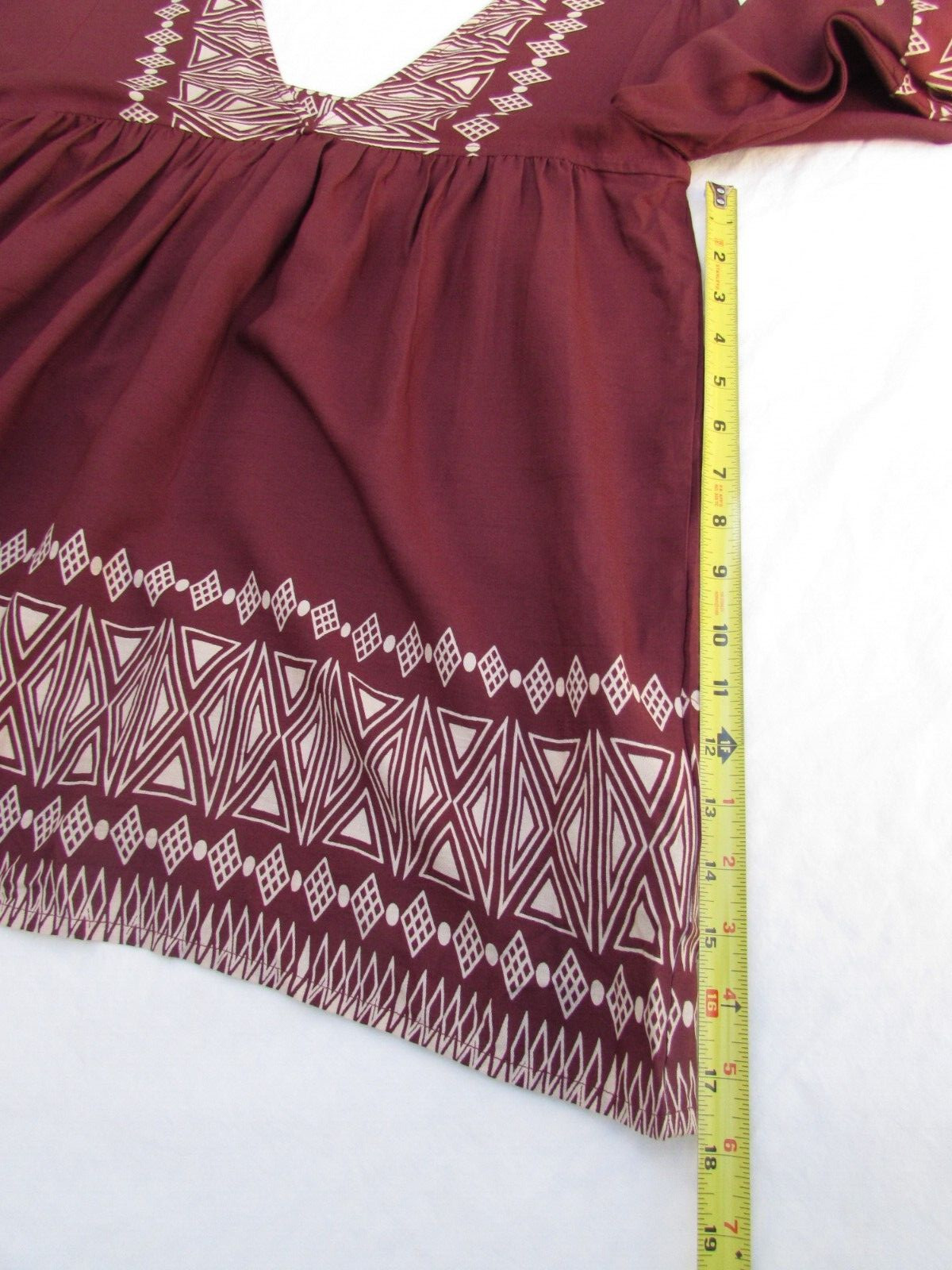 World Market Women’s Top Blouse Kimono Tunic Boho Rayon Print Maroon Size S/M