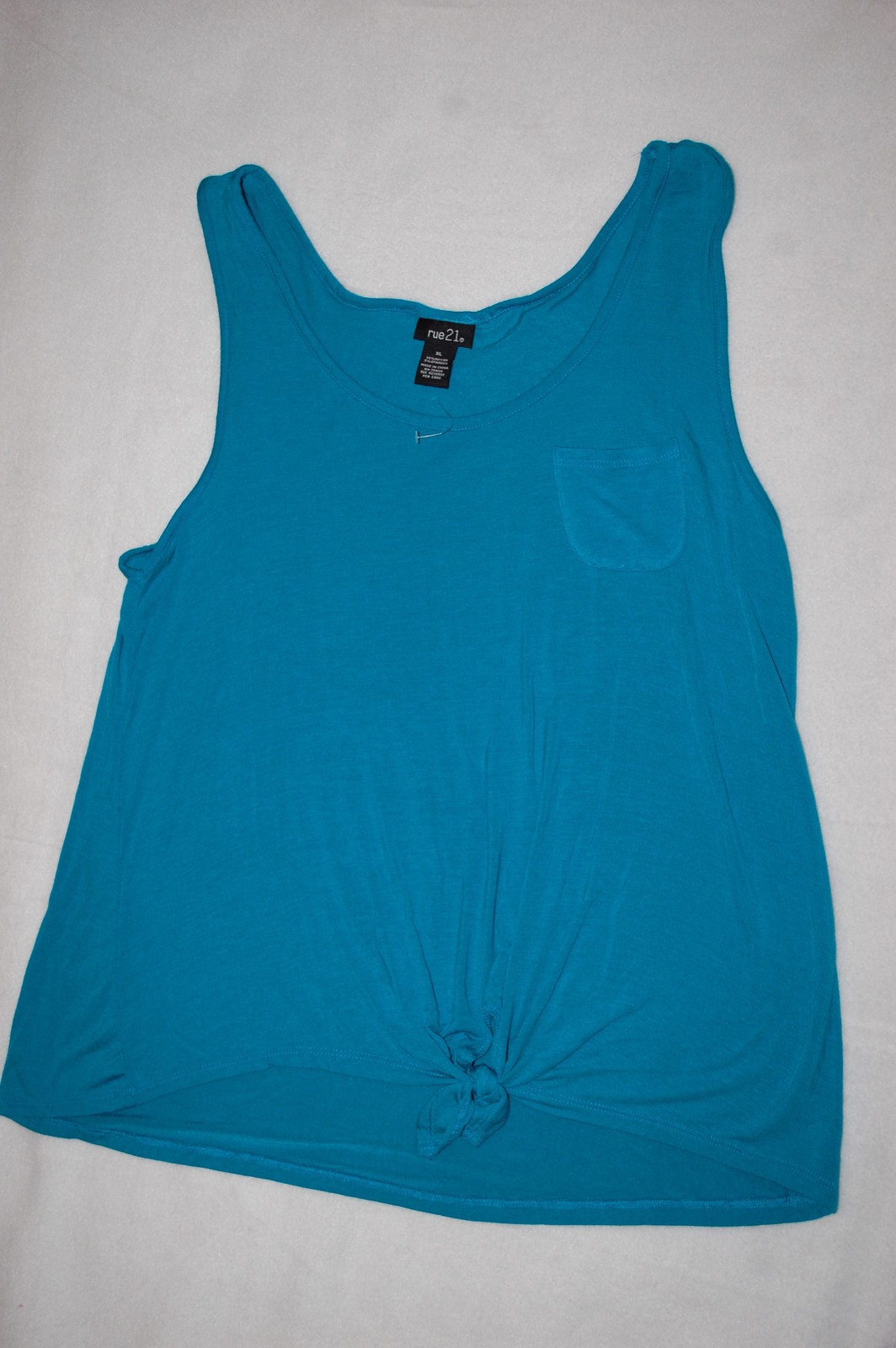 Jr Womens DARK TURQUOISE TANK TOP Loose Fit KNOTTED FRONT Chest Pocket SIZE M