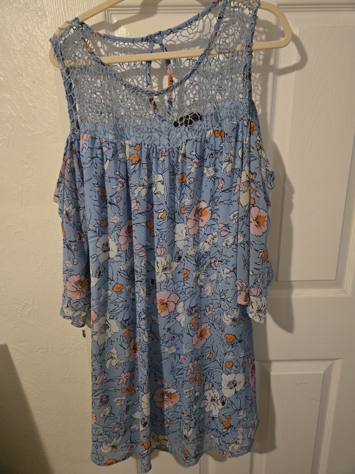 Heart Soul Women’s Floral Boho Tunic Dress Off Shoulder Blue 2X