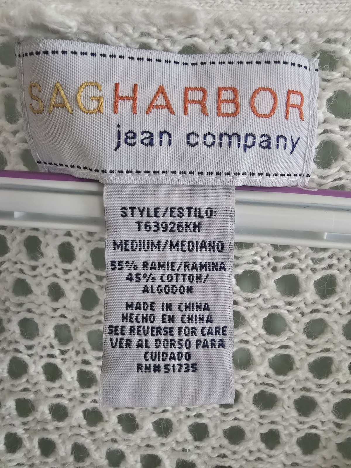 Sag Harbor Jean Co White Crocheted Pullover Tunic Size M