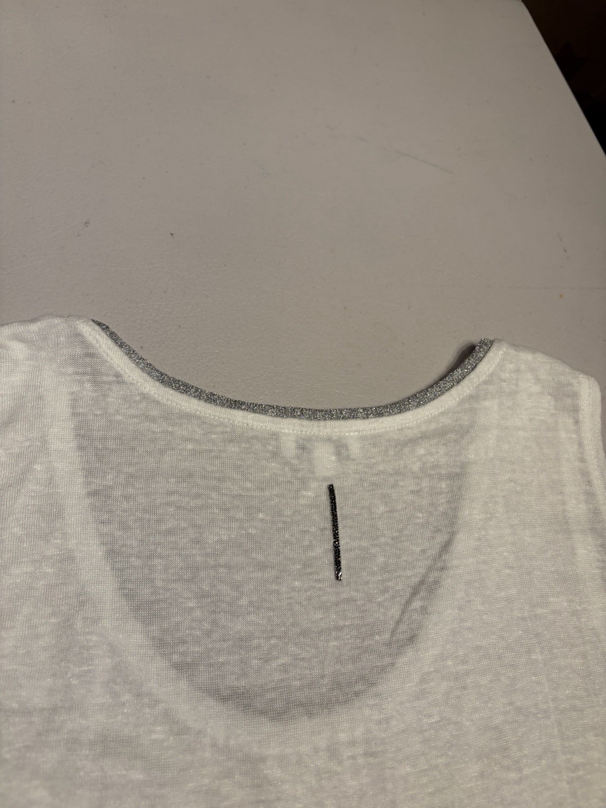 Escada Sport Shirt Women’s Medium White Silver Linen Tank Top Tee Boat Neck
