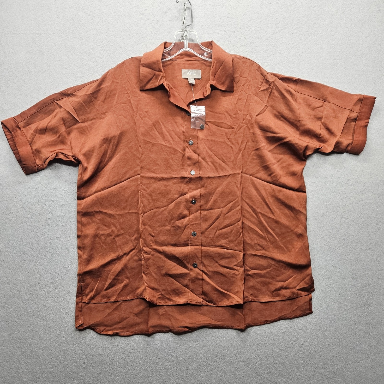 Motto Women’s Small Tan Silk Collar S/S Button Down NWT