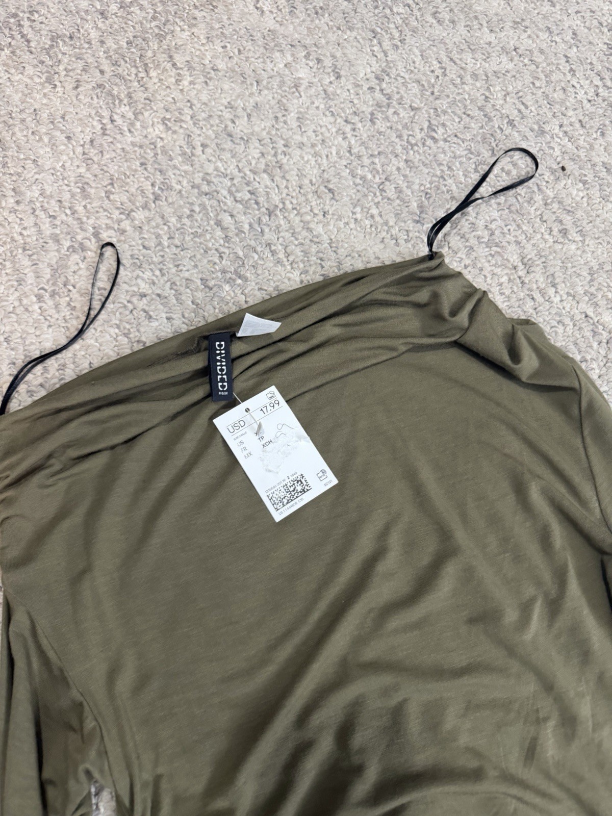H&M Divided DRAPED ONE-SHOULDER TOP sz XS NWT Khaki green