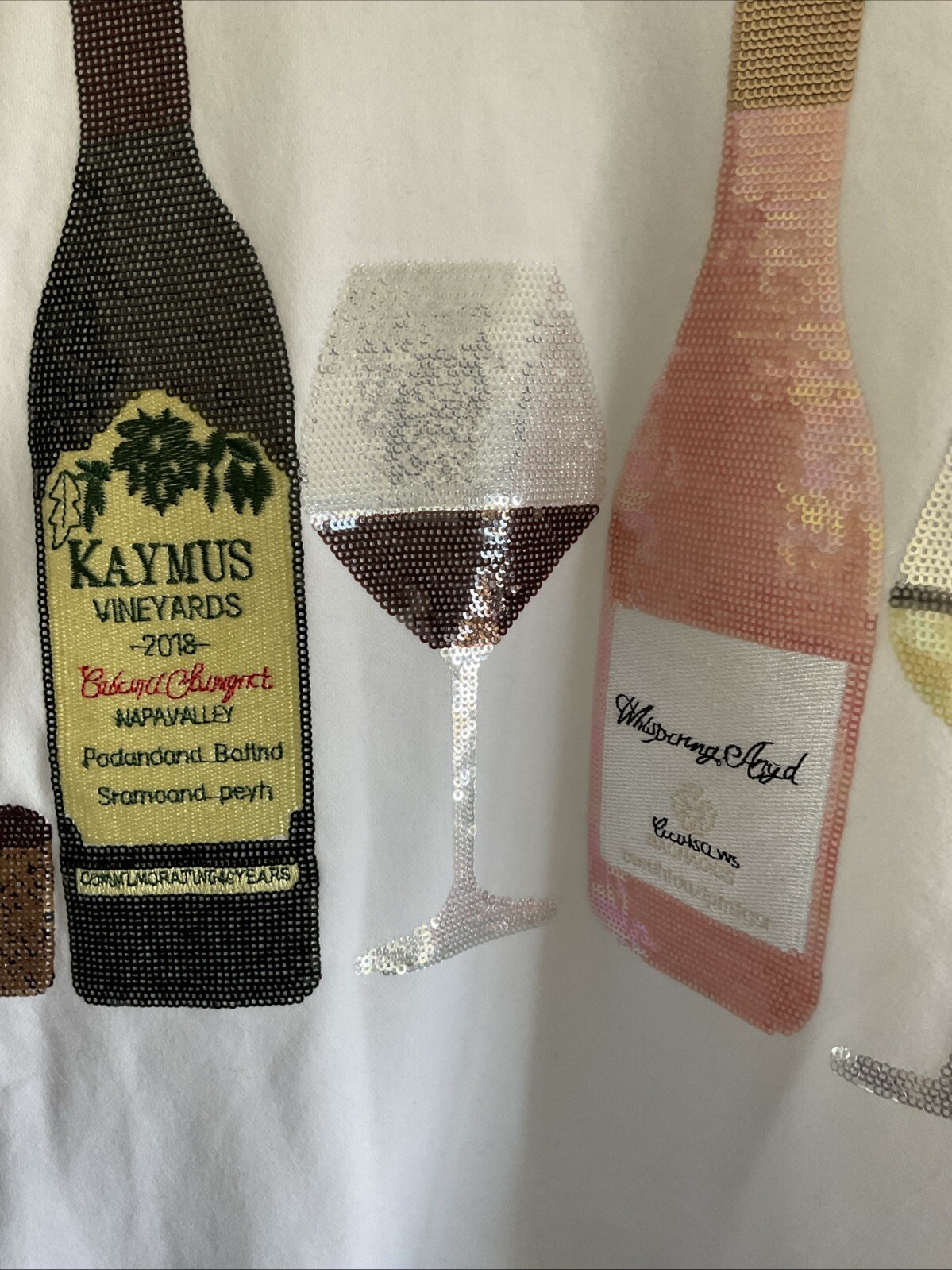 Queen Of Sparkles wine Sweatshirt rosé sequins bottles NWOT Medium