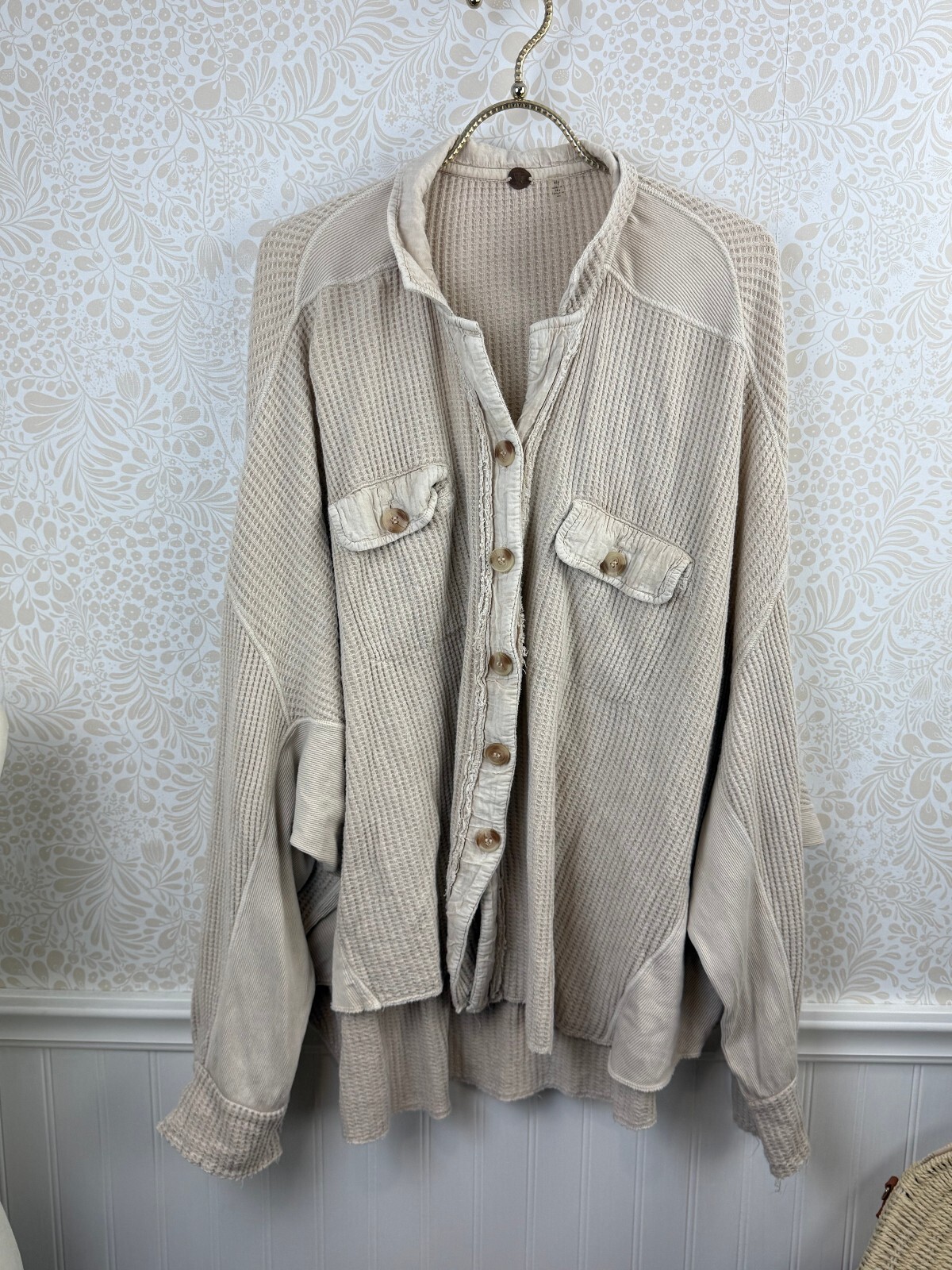 Free People One Light Tan Waffle Oversized Scout Jacket – Size – Small