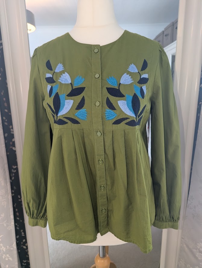 Seasalt Cornwall Womens Thornapple Embroidered Shirt UK Size 10 in Dark Citron