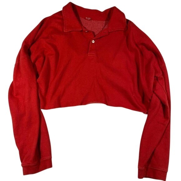 John Galt Brandy Melville Red Cropped Fleece Quarter Zip Pullover Women’s Small
