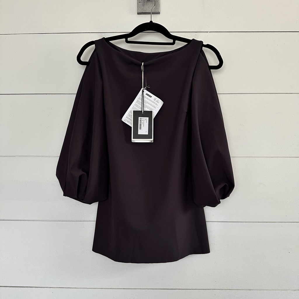 Chiara Boni Women’s 4 Boysenberry Lina Puff Sleeve Keyhole Blouse New NWT
