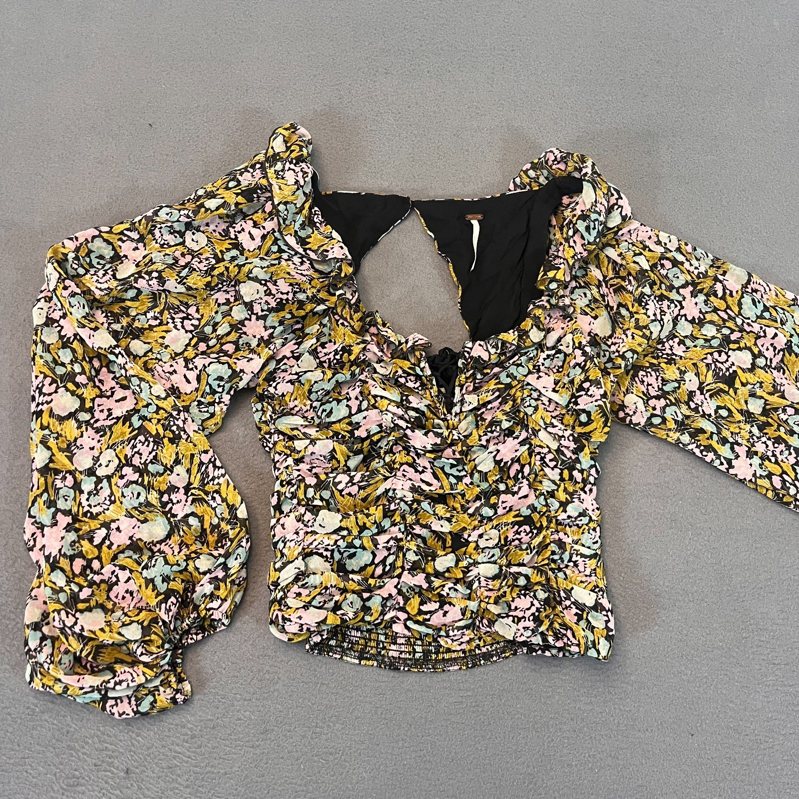 Free People Mabel Printed Chiffon Blouse Womens Small Multicolor Triangle Back