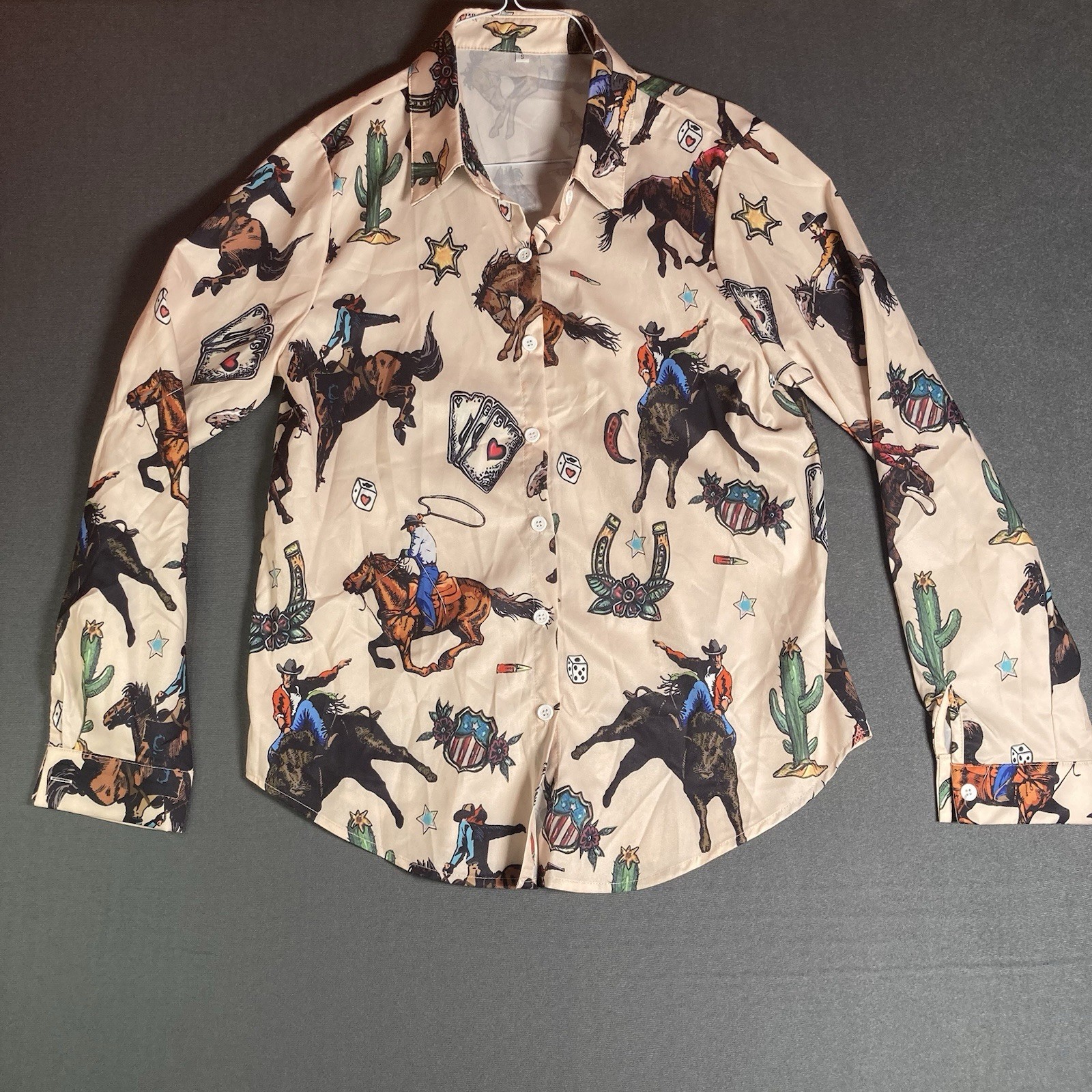 Rodeo Cowboy Print Shirt Western Wear Cowgirl Gift Horse Lover Blouse Small