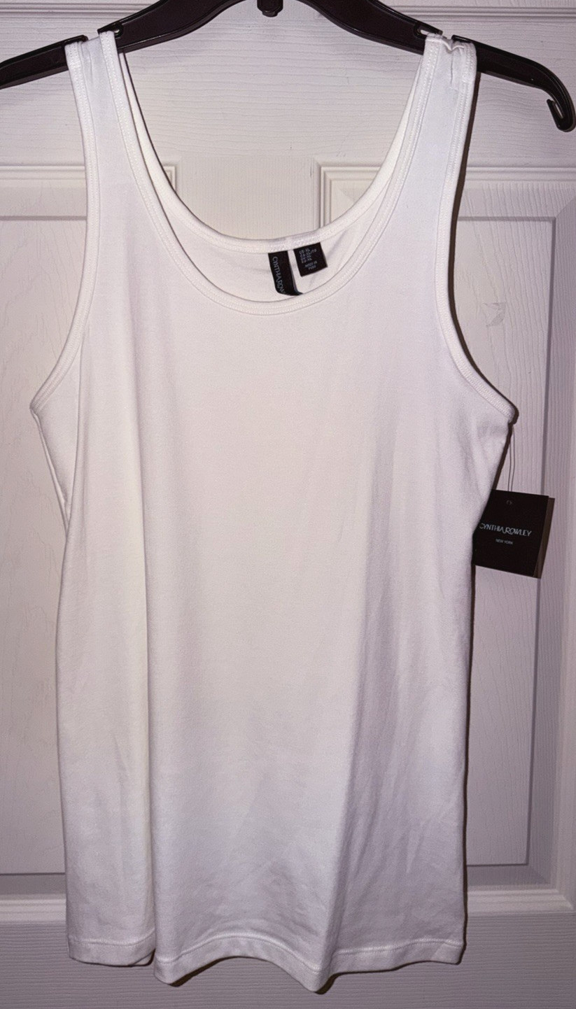 New CYNTHIA ROWLEY Stretch Pima Cotton Modal Basic Tank Top White XL NWT