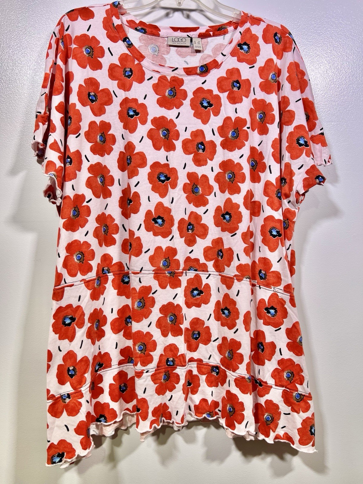 LOGO Lori Goldstein 3X Floral Tunic Top Red Poppy Cotton Modal Plus Size Pink