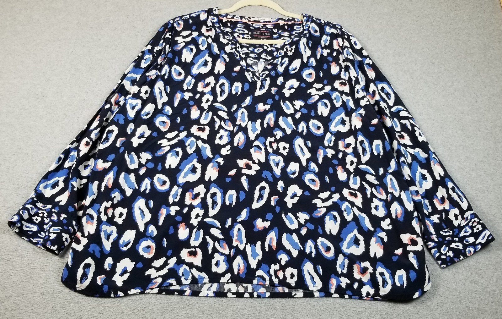 CECIL Tunic Top Women 2XL XXL Multicolor Leopard Animal Print Long Sleeve V Neck