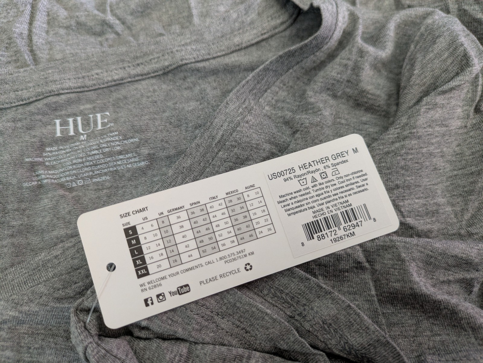 Hue Short Sleeve V Neck Super Soft Stretch Perfect Legging T-Shirt Heather Gray