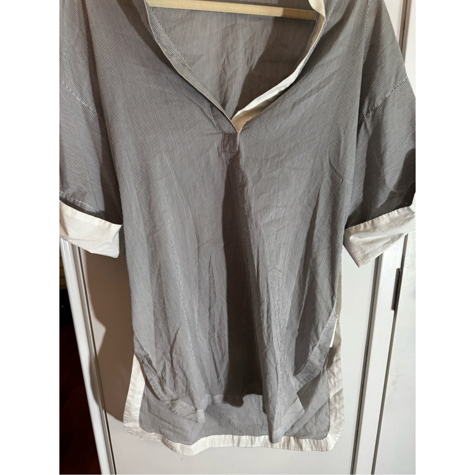 3.1 Phillip Lim Blue Gray Pinstripe Tunic with White Trim