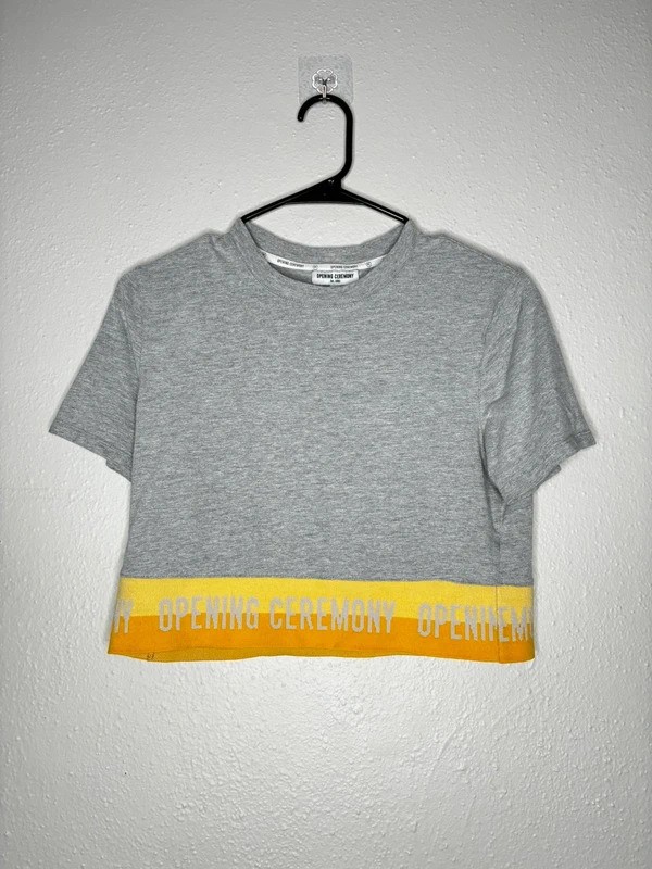 Opening Ceremony Grey Logo Elastic Band Crop Top Tee Size XS