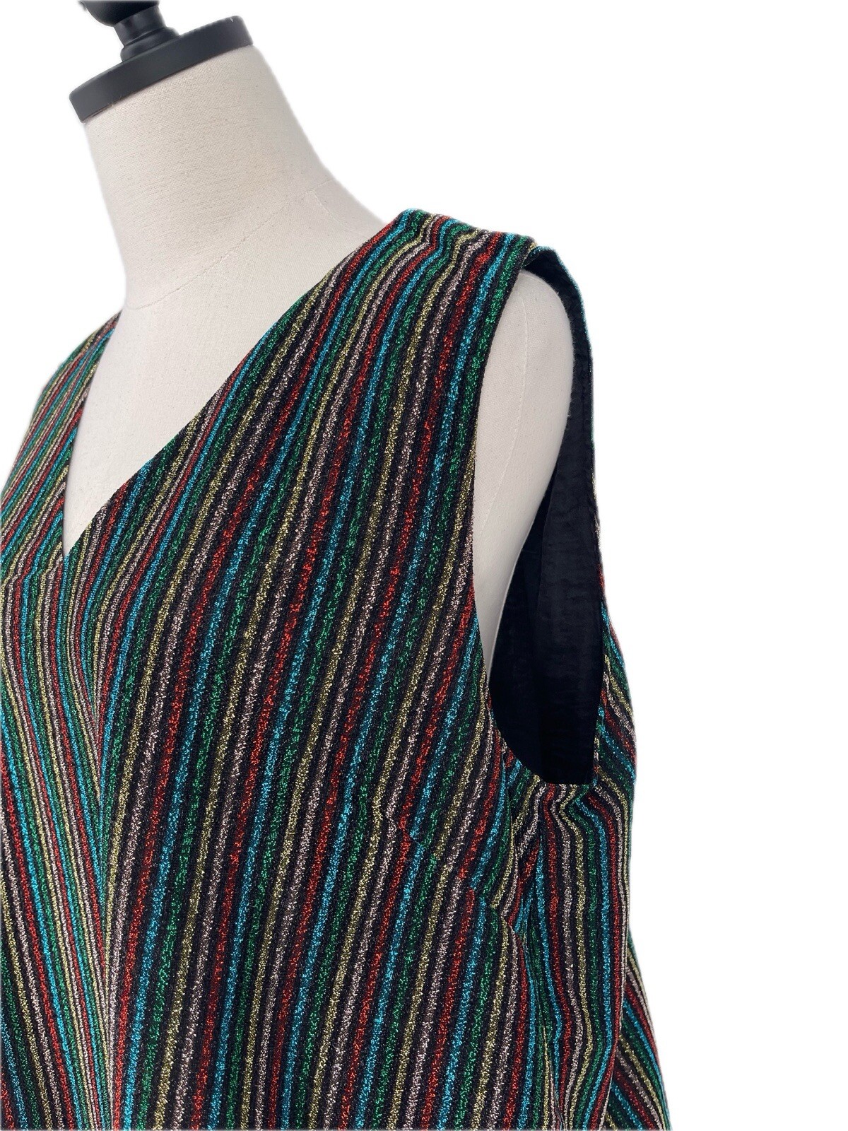 NWT Buru Sleeveless Metallic Shimmer Stripe Faux Button Back Boxy Crop Top XL