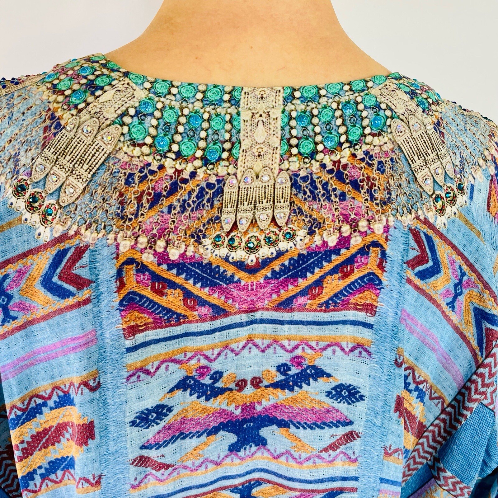 Camilla Size 2 (10 12 14) Blue Silk Condor Lace Up Shirt Australian Designer