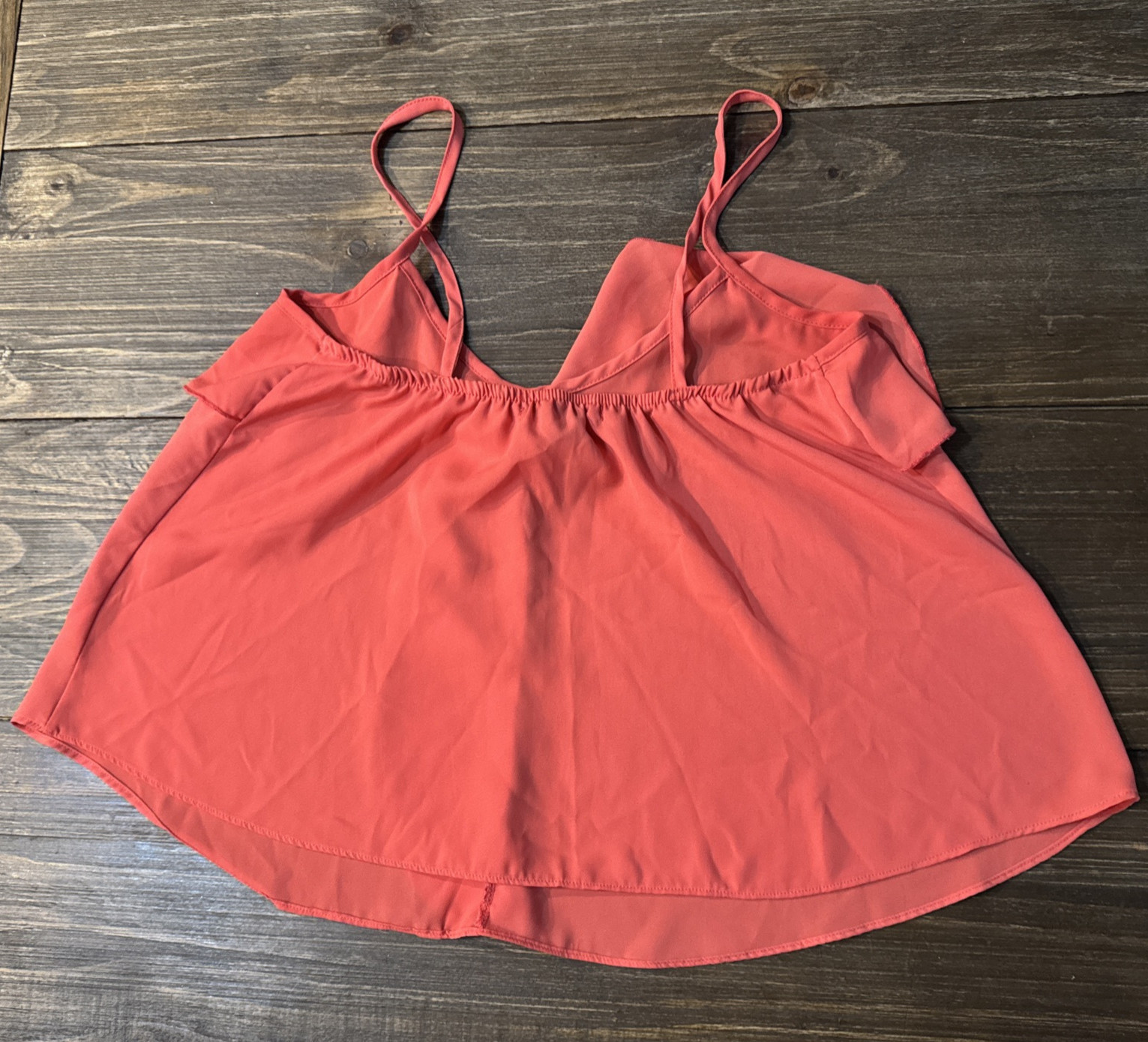 Living Doll Ruffle Spaghetti Strap Tank Top Large Salmon Color Y2K Polyester