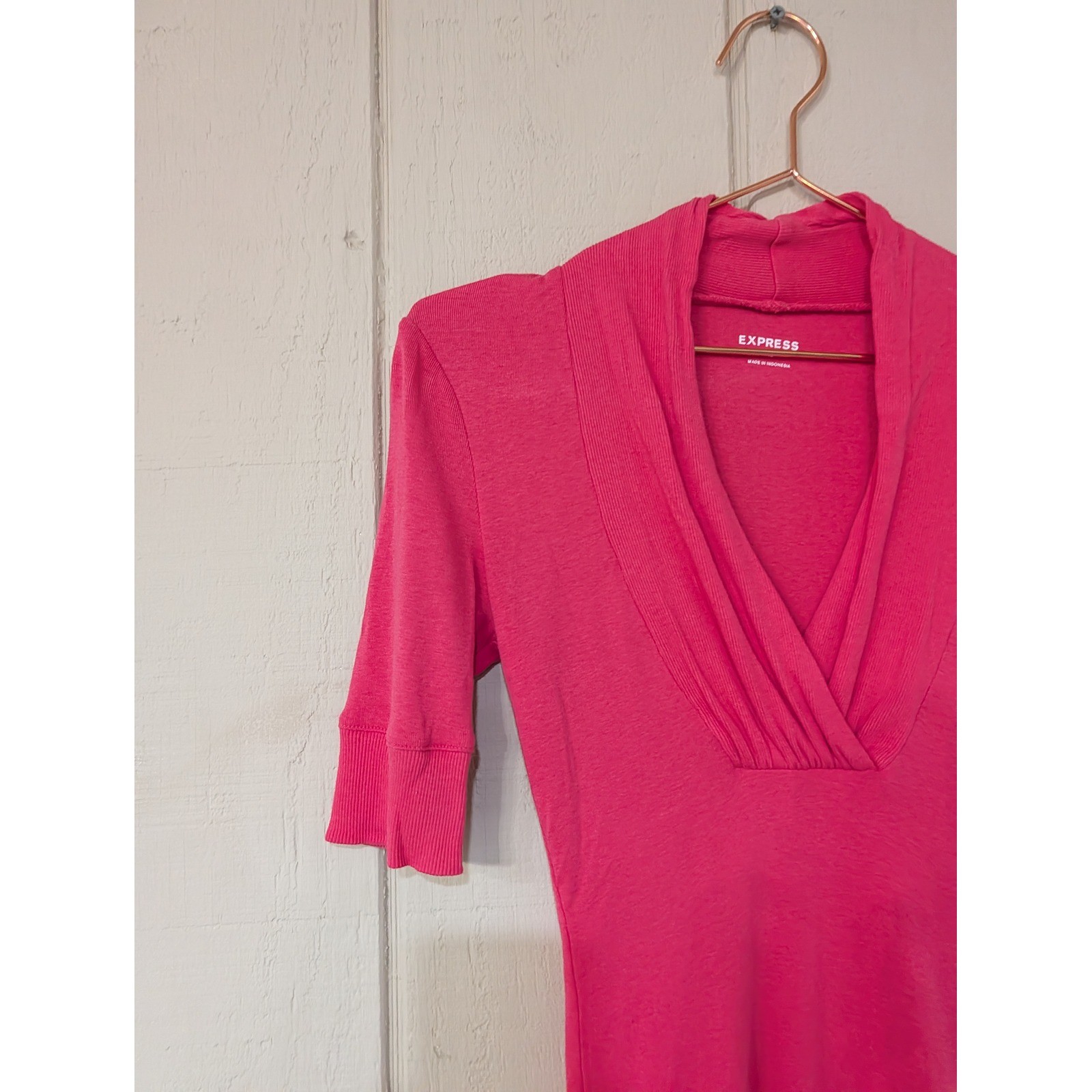 Express Pink Surplice V-Neck Pleated Shawl Collar Top Y2K Longline XS