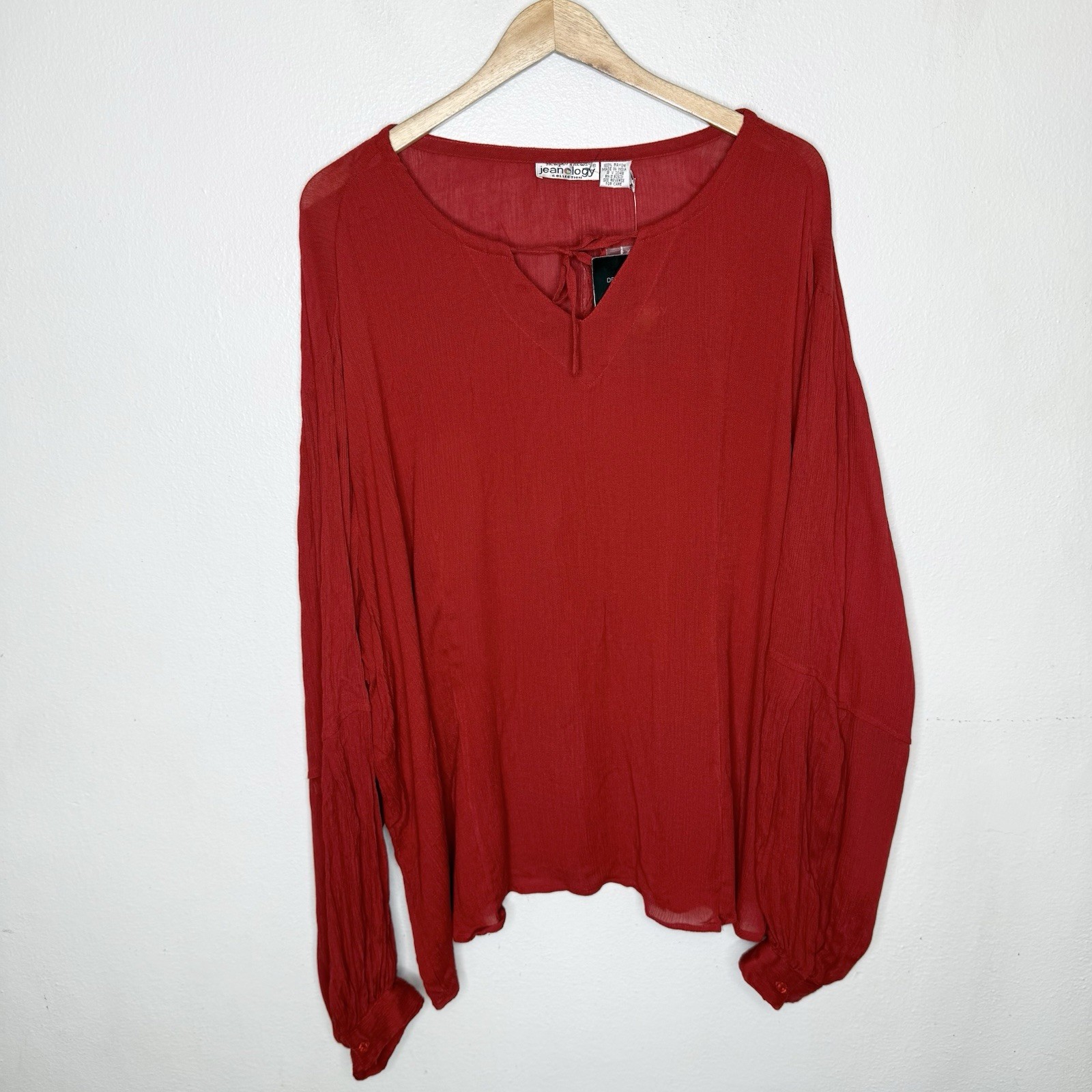 Newport News Jeanology Red Renaissance Boho Blouse Rayon Boho Womens 26W