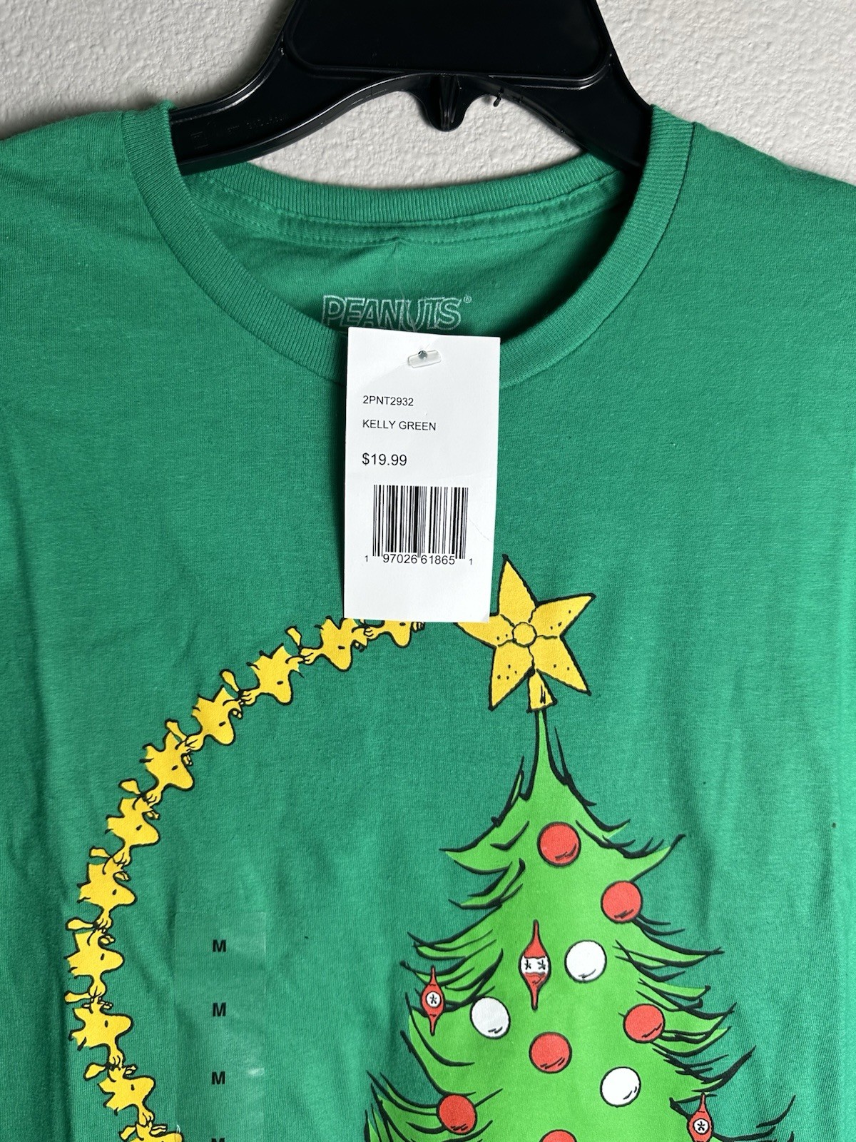 Peanuts Snoopy & Woodstock Merry Christmas Size Med T-Shirt Green NWT