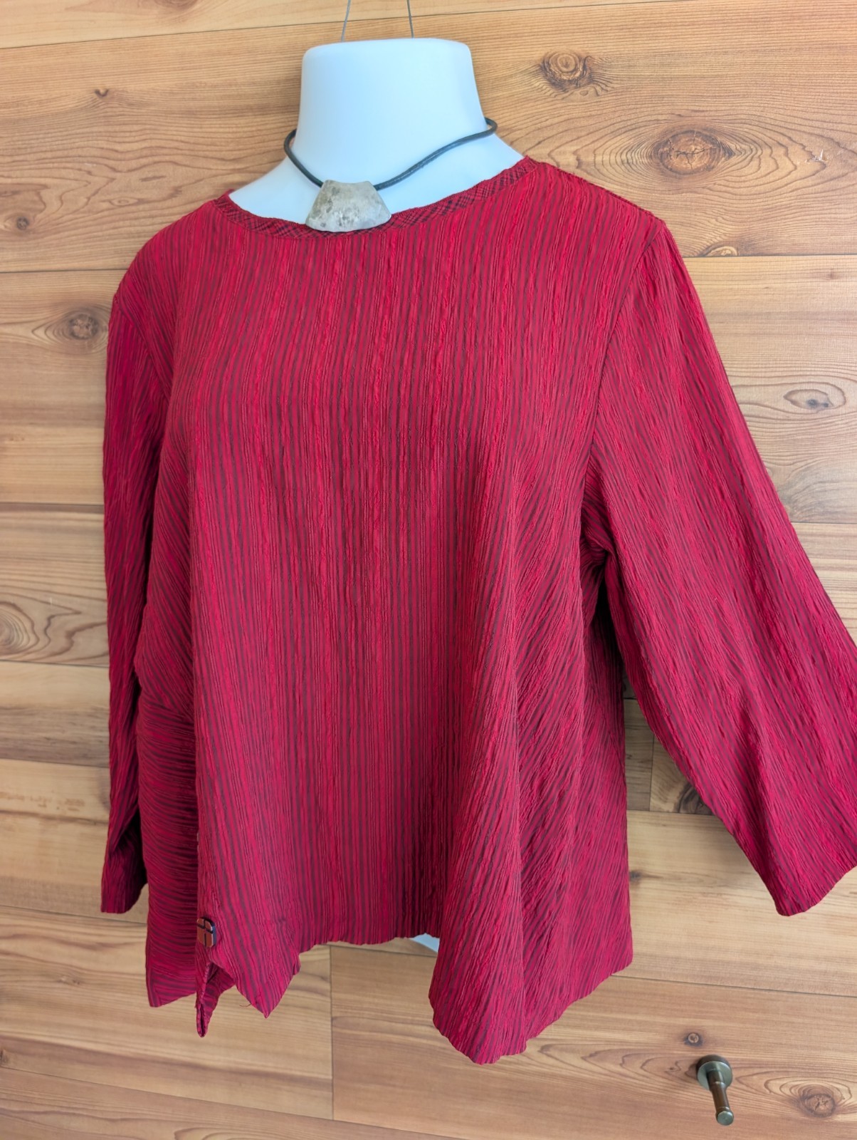 Habitat L Red + Gray Striped Blouse Top 10 12 14 Textured Rayon Blend Mix Match