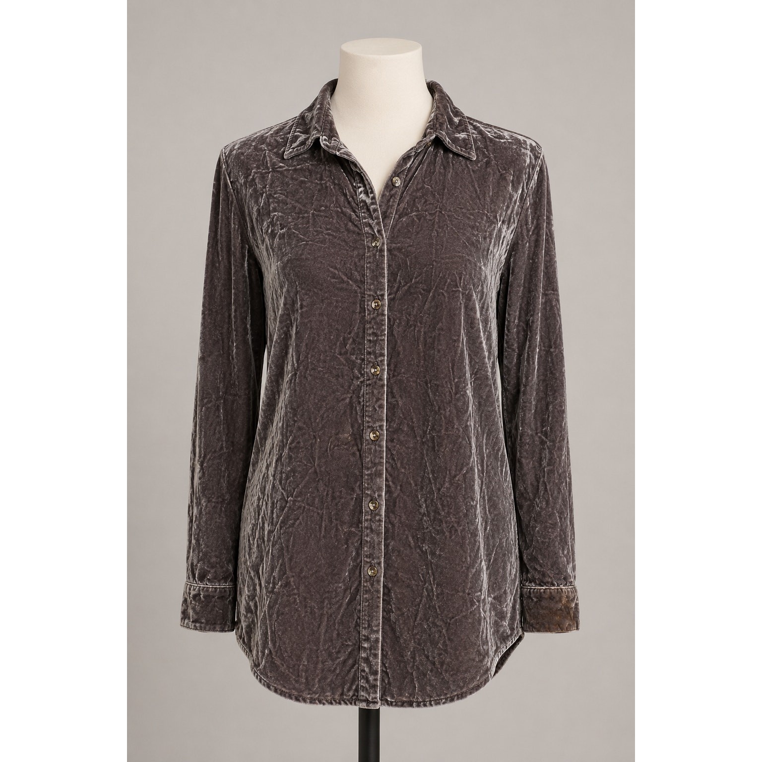Jade by Johnny Was Velvet Button Front Shirt Small Taupe Gray Boho Tunic Flaws