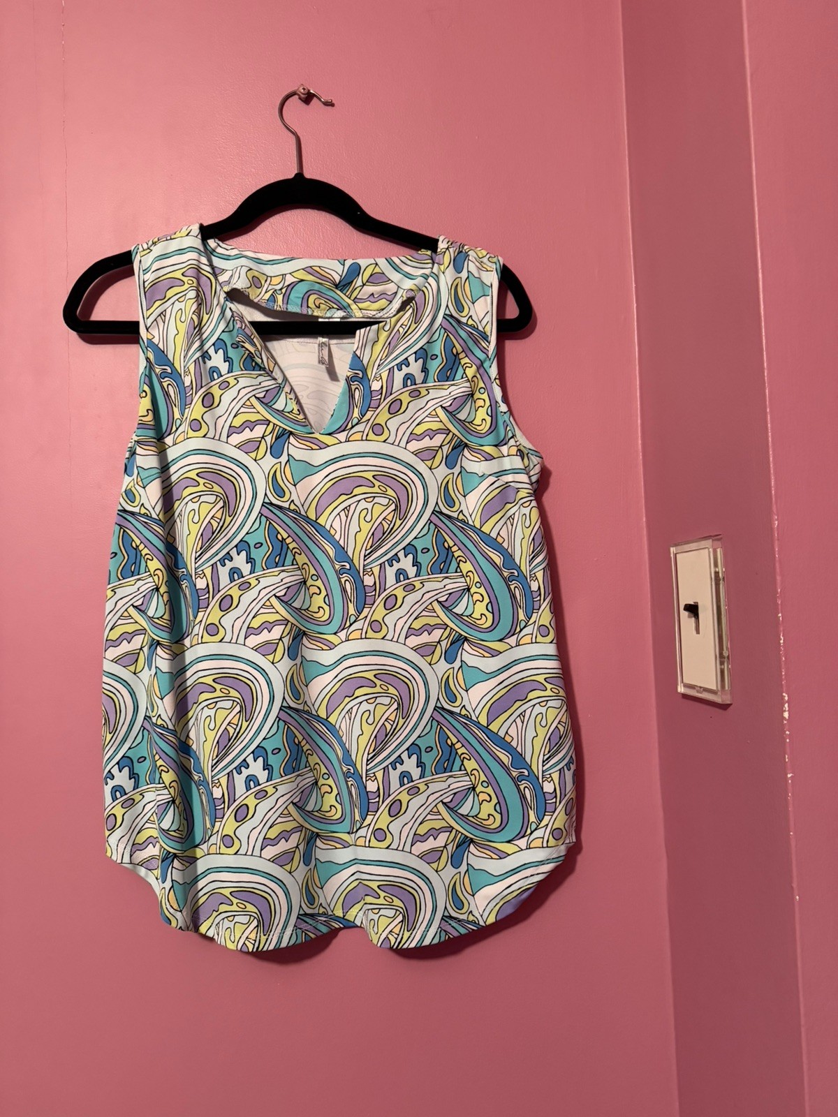 LULU B Sleeveless V-Neck UPF 50+ Top Multi Color Shirt Stretch Coastal M