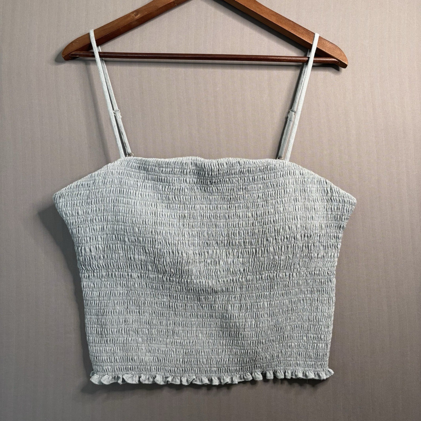 OGL Smocked Cami Brami Built In Bra Top XL Blue Coquette Cottagecore Ruffle
