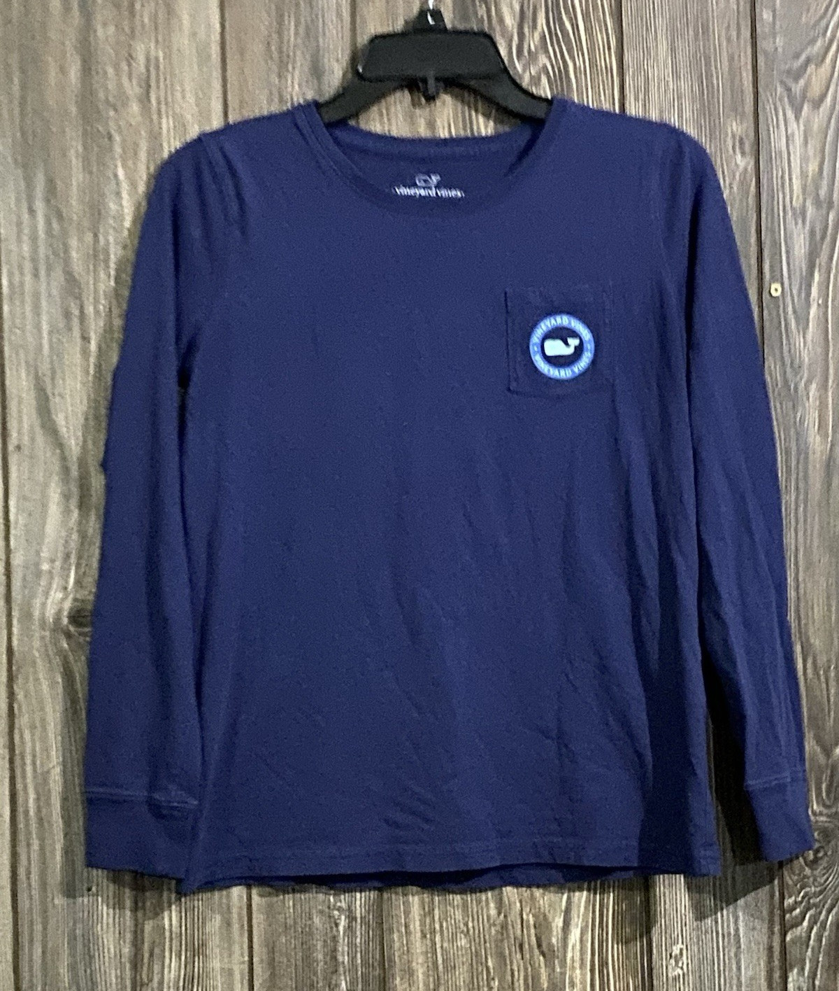 Vineyard Vines Blue Whale Logo Pocket Crew Neck Long Sleeve Tee Womens XS