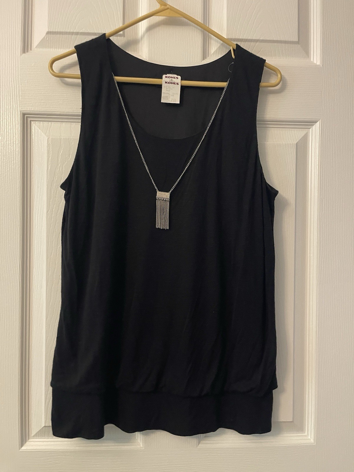 AB Studio Women’s Black Large Sleeveless Top With Attached Necklace NWT