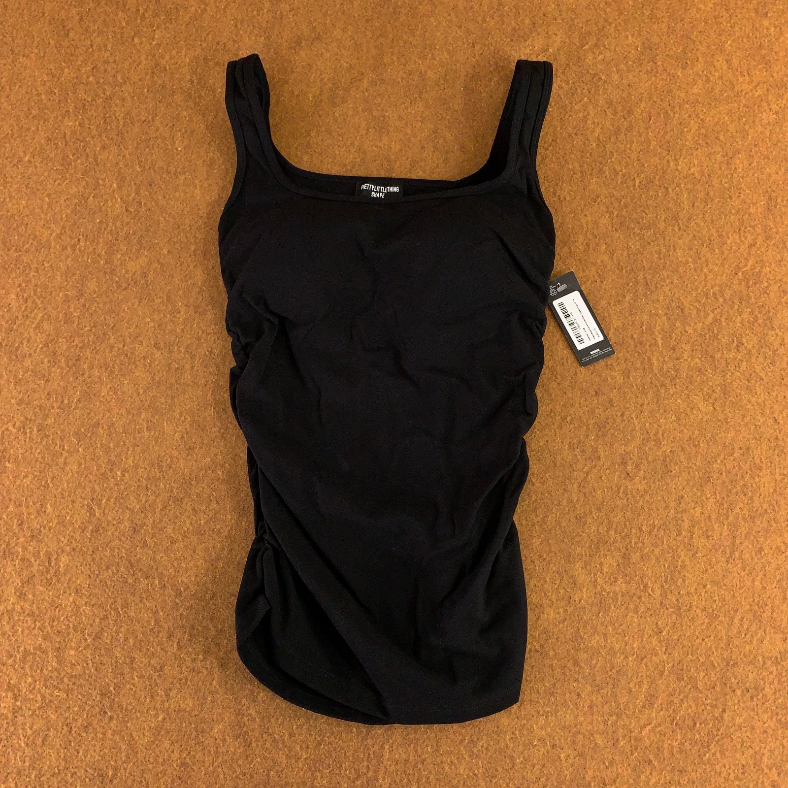 Pretty Little Thing Womens 6 Black Shape Ruched Side Cupped Long Line Top NWT