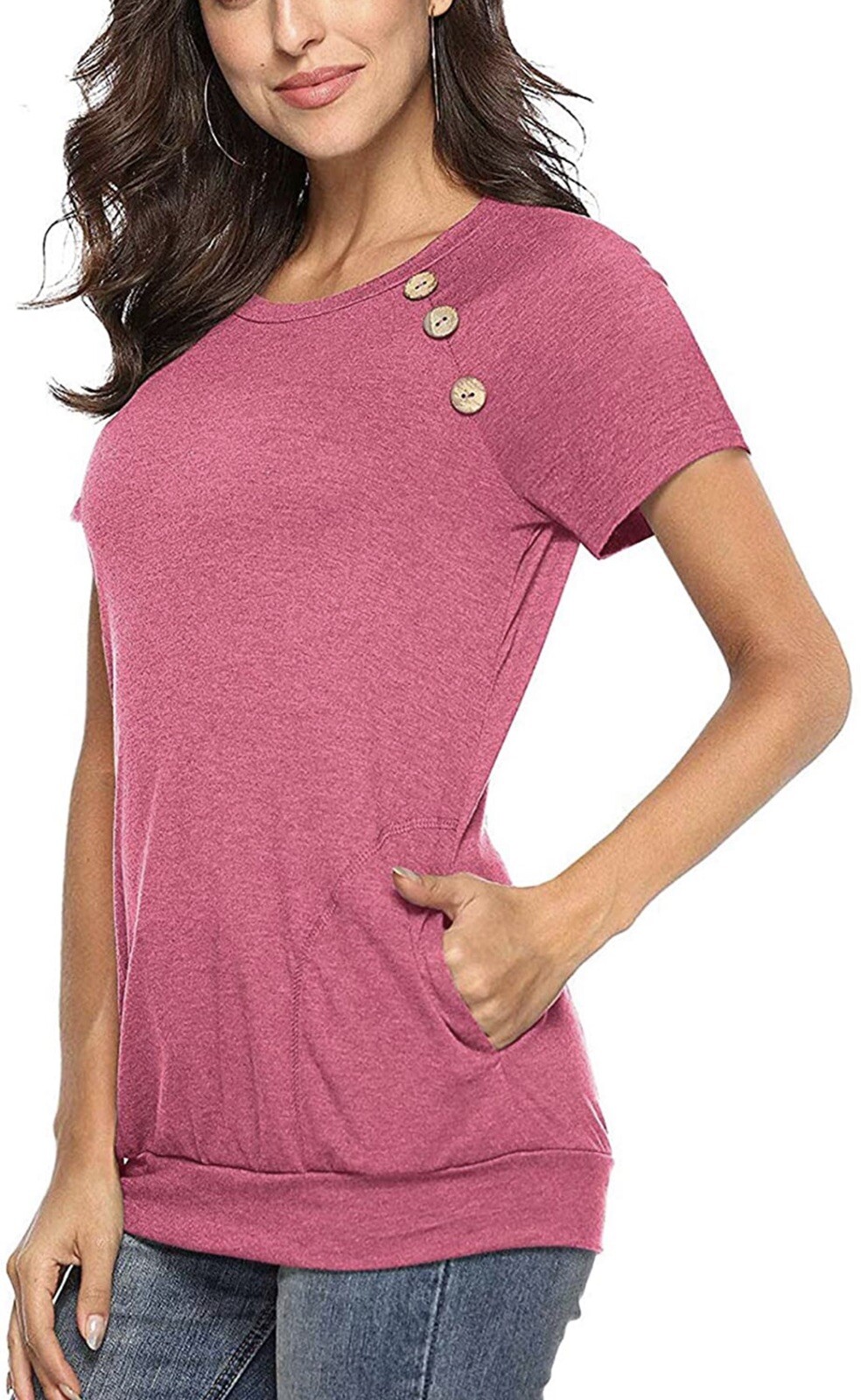 TEMOFON Women’s Short Sleeve Tunic Tshirt Top Summer Casual T Shirt with Pockets