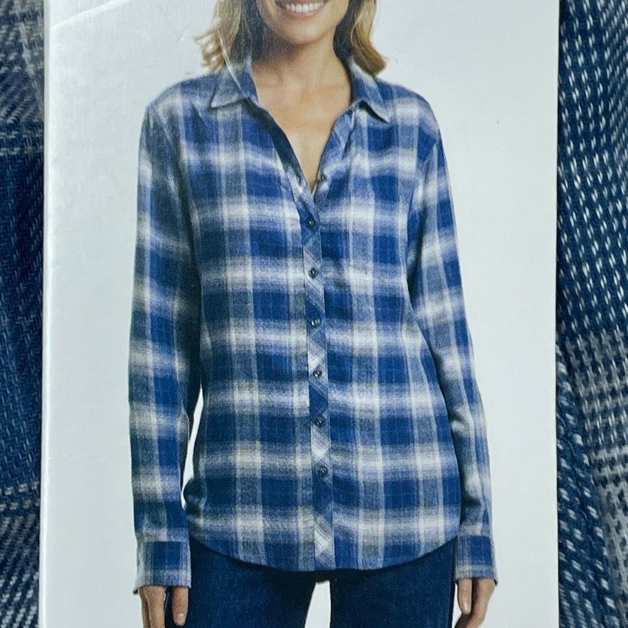 Weatherproof Vintage Womens S Shirt Blue Plaid Button Front d0576