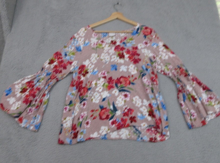 Cupio Shirt Women L Pink Floral Cottagecore Bohemian Festival Vibrant Dopamine