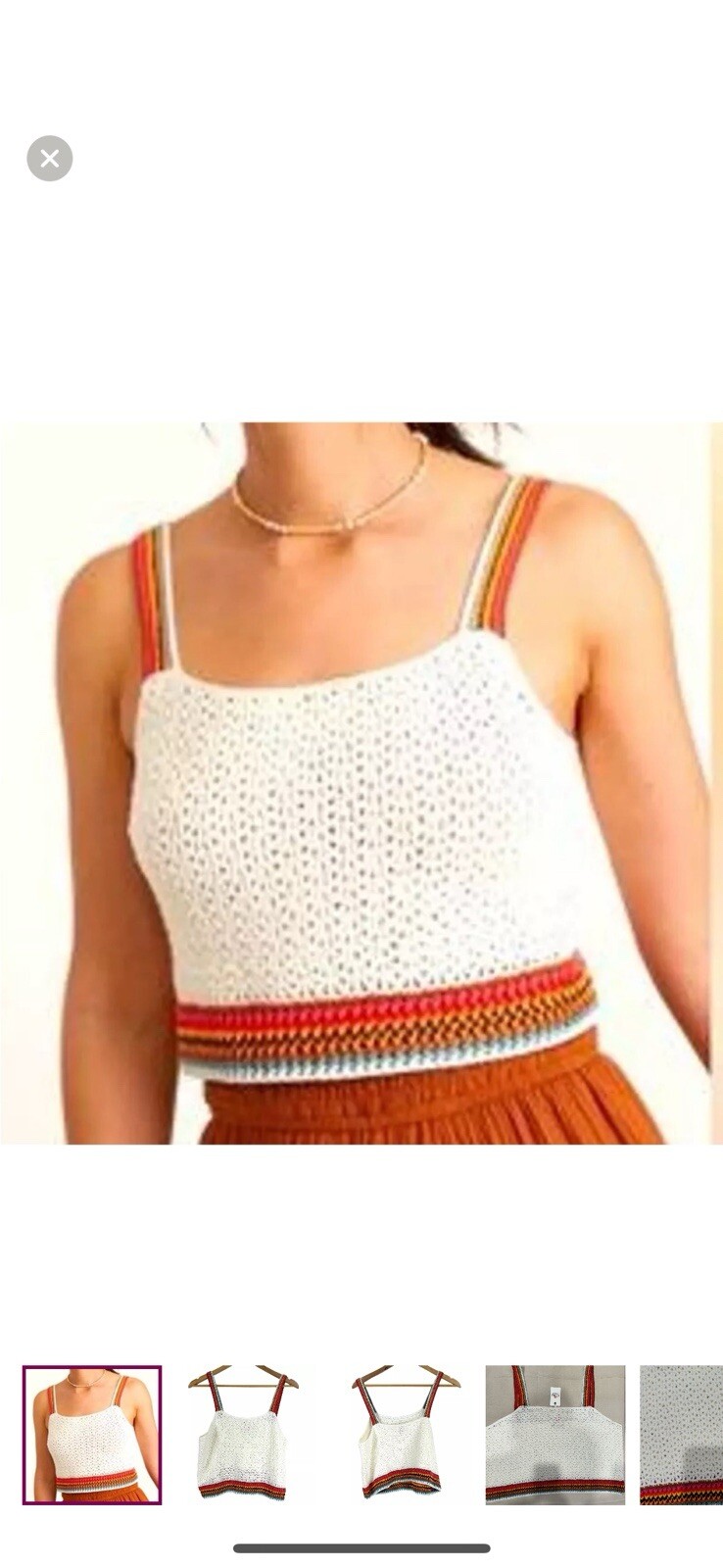 NWT Marine Layer Womens Caro Cropped Crochet Ivory Multi Stripe Tank TOP XL