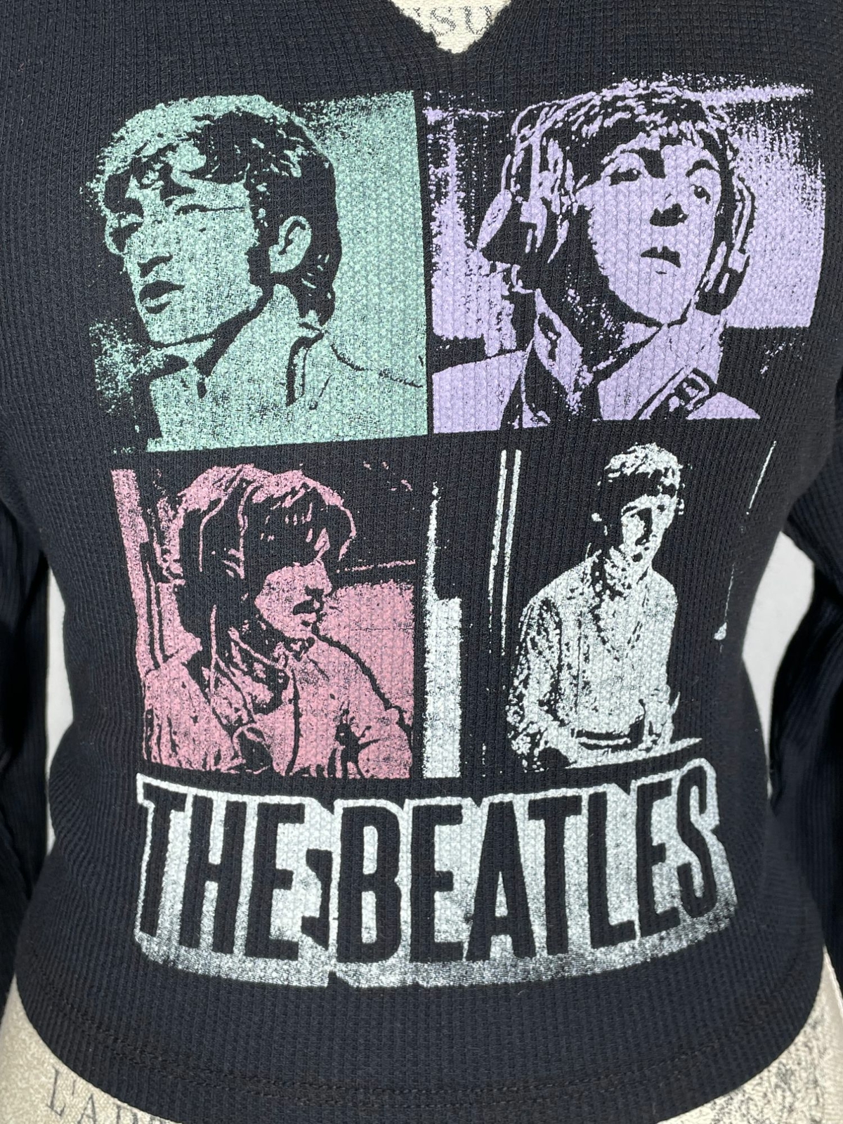THE BEATLES Official Black John Paul George Ringo Women’s Thermal Top NWT