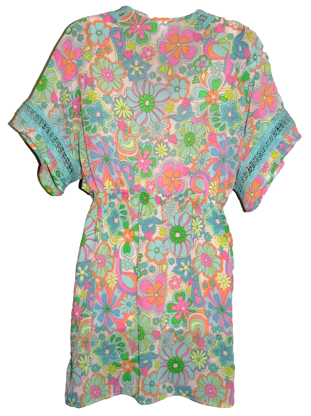 Retro Boho Floral Kimono Beach Cover-Up Top Juniors M Colorful Tassel NOBO 70s
