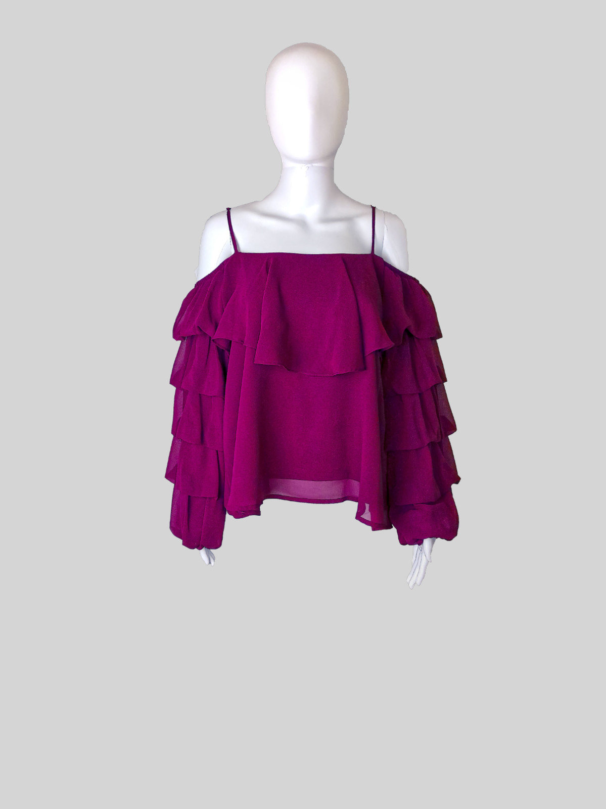 Women’s Off Shoulder Purple Ruffle Long Sleeve Blouse Top Size L