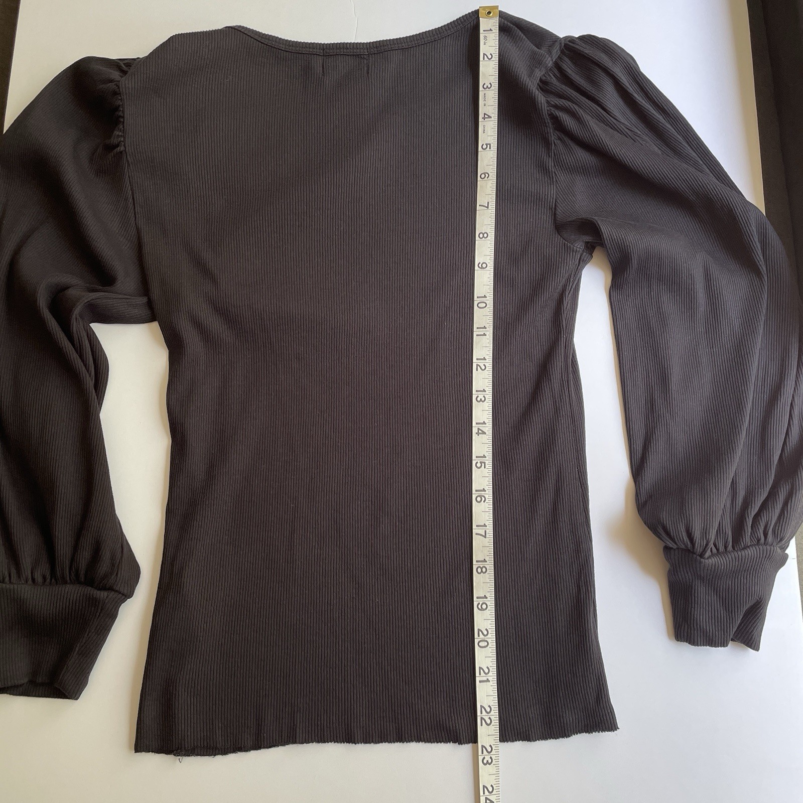 Nation LTD Ribbed Scoop Neck Puff Sleeve Top Organic Pima Cotton Peru Black M