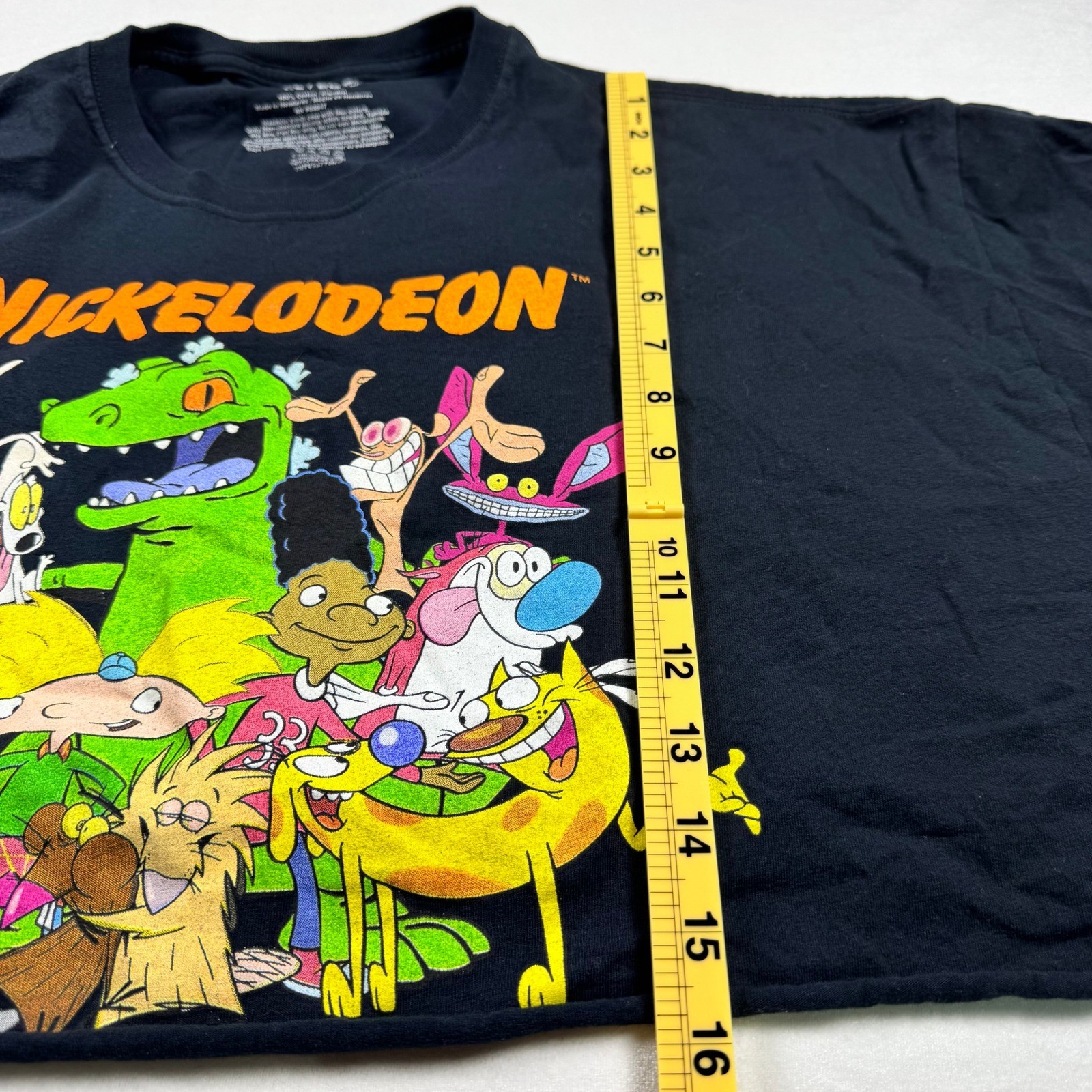 Nickelodeon 90s Cartoon Graphic Crop Top Black XL Rugrats Hey Arnold Boxy Tee