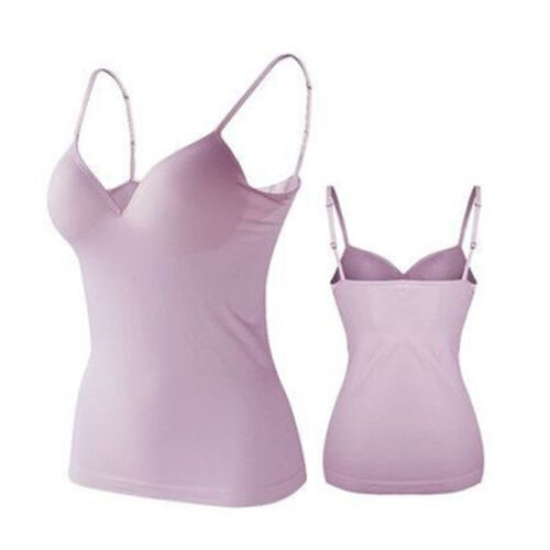 Women’s Tank Tops Strap Camisole With Built in Padded Bra Vest Cami Acces
