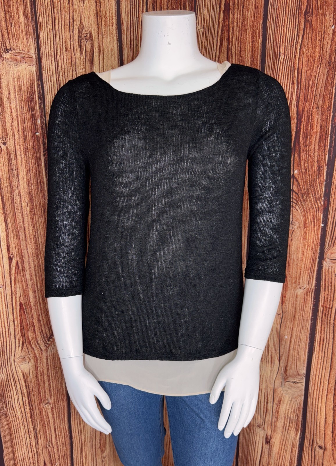 NEW! Casual Couture by Green Envelope Women’s 0X Plus Layered Tawny Black Blouse