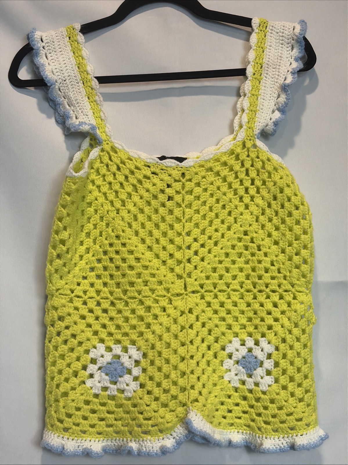 Cider Crochet Granny Square Tank Ruffle Sleeve Cottagecore Festival Women’s S