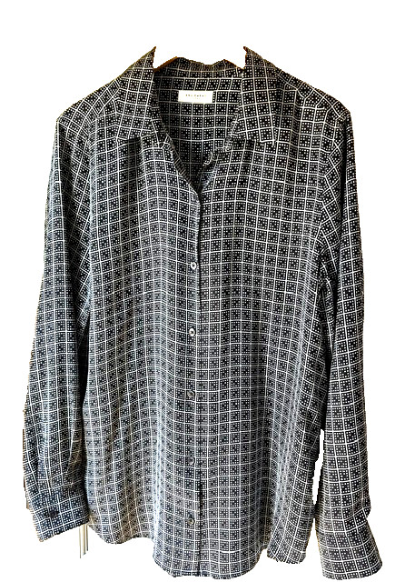 EQUIPMENT Femme Black & White Print 100% Silk Button Front Blouse Women’s Sz XL