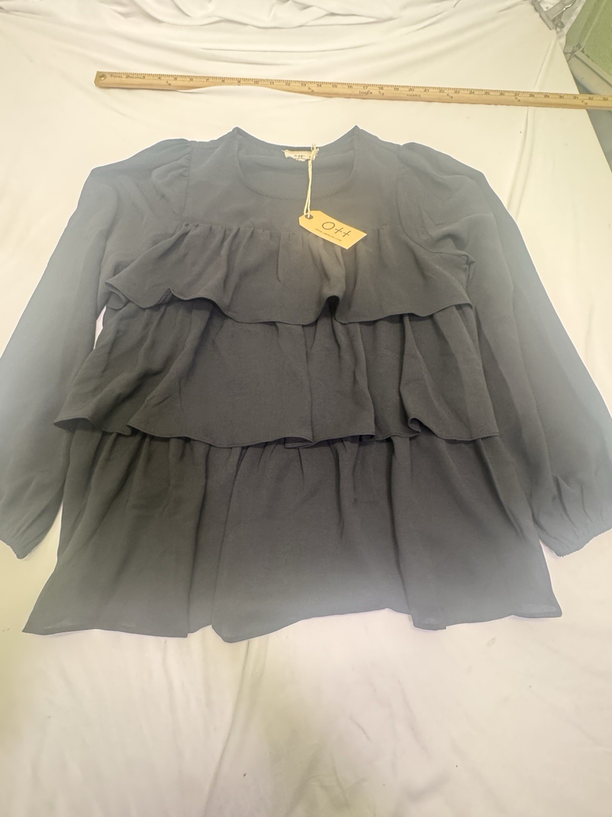 OTT Lime & Chili Black Tiered Ruffle Long Sleeve Top Women’s S NWT Chic Blouse